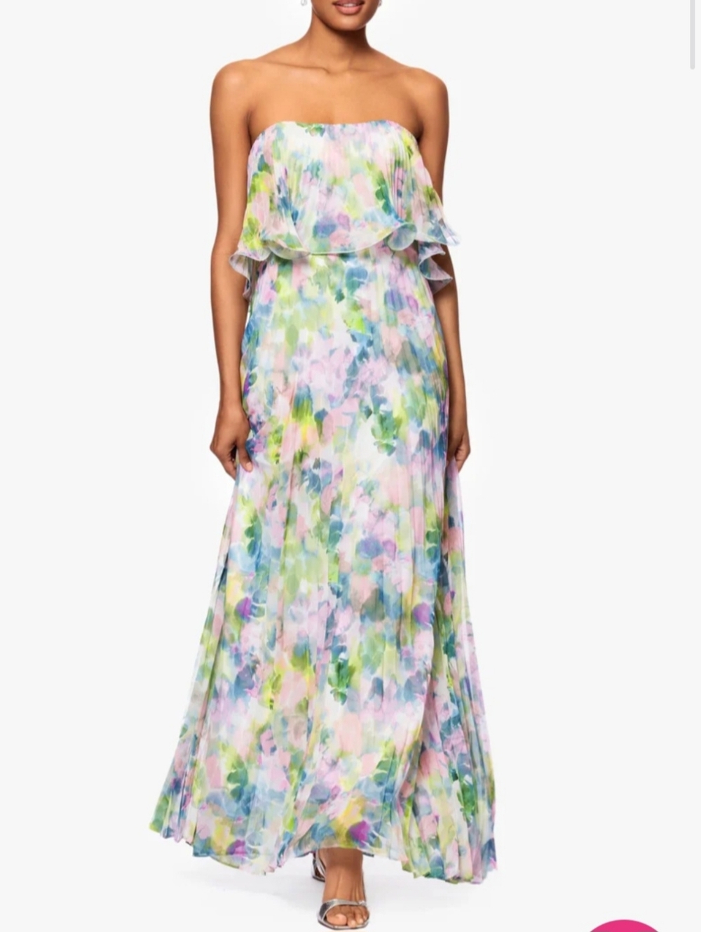 Betsy and Adam Enid Strapless Floral Chiffon Dress A27018